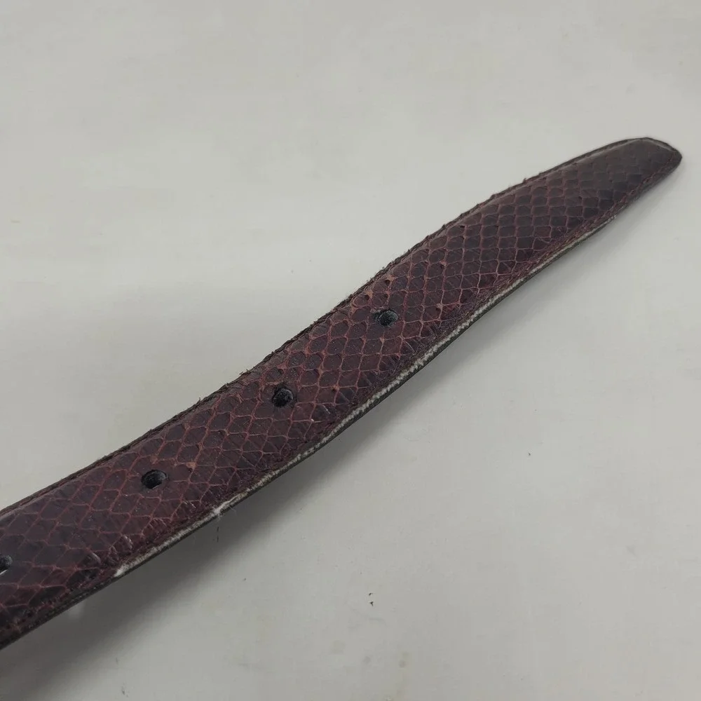 Vintage Burgundy Snakeskin Leather Belt 34 Exotic Classic 80s Quiet Luxury Thin